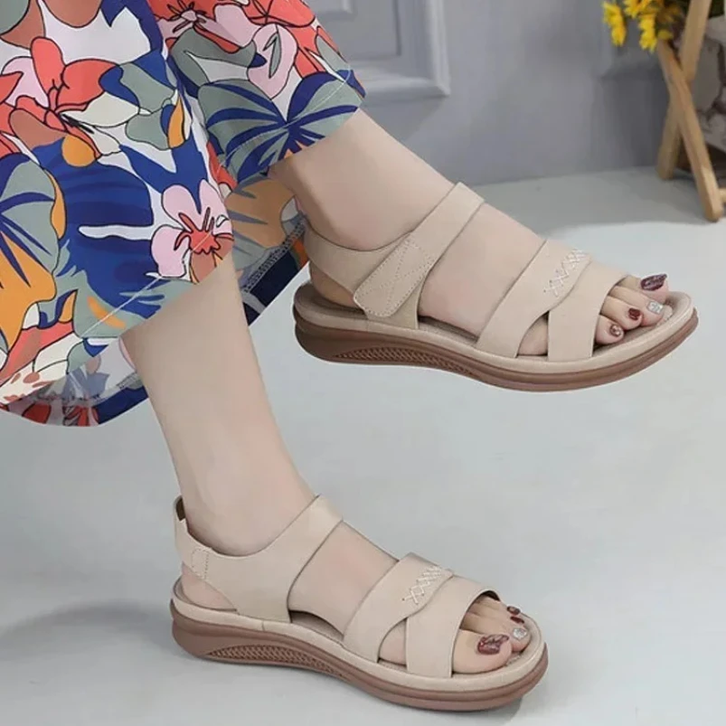 

Лето 2023, повседневные женские богемные сандалии на плоской подошве, женские пляжные сандалии с мягкими кристаллами, сандалии с открытым носком на эластичной ленте