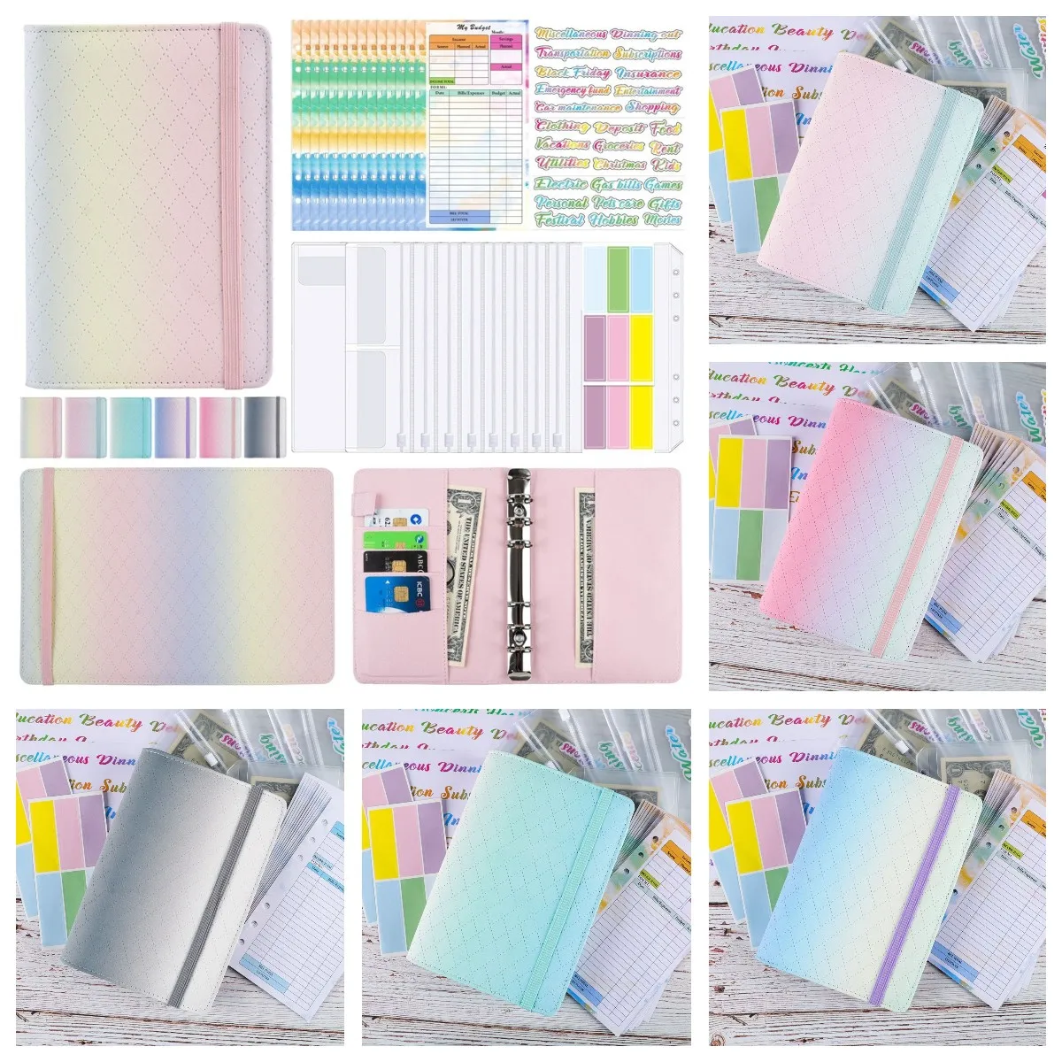 

New Gradient Macaron Binder Budget A6 Loose-leaf Notebook Binder Budget Planner Money Organizer Cash Budget Financial Planne