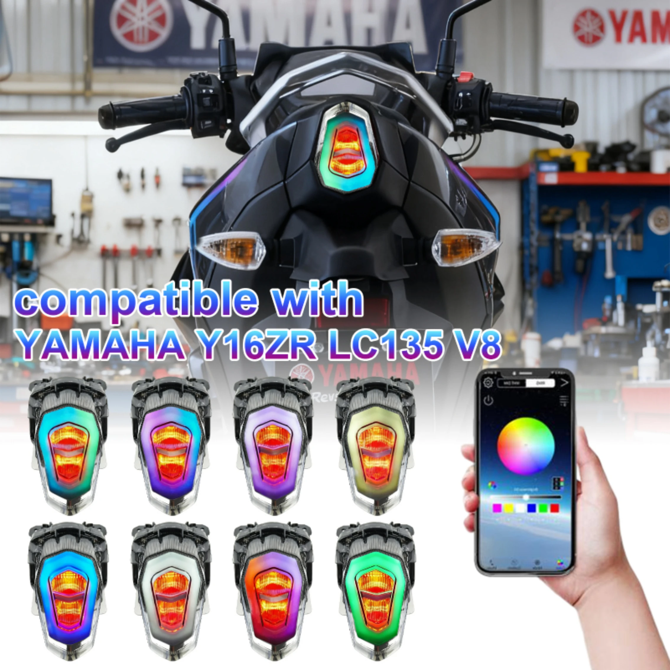 Luz Trasera LED con Regulación por Aplicación para Motocicleta Yamaha Y16ZR LC135 FI V8 R15 V3 R15 V4 R15M, Luz de Freno, Intermitente Trasero