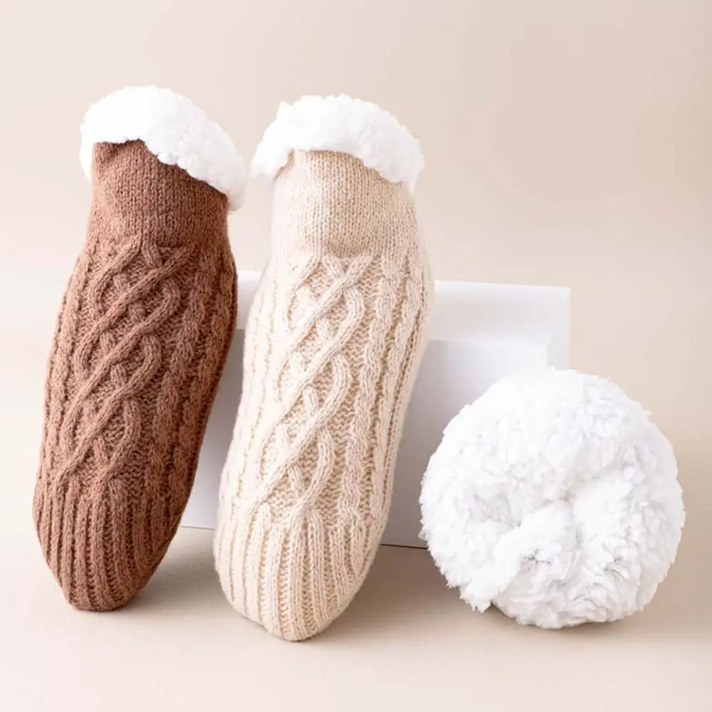 

Sweet Patchwork Winter Floor Socks Silica Gel Grid Thicken Velvet Socks Plush Soft Sleeping Socks Fall/Winter