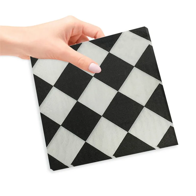 20Pcs/pack Retro Black White Checkered Table Dinner Disposable Napkins Paper Festival Decoration Supplies