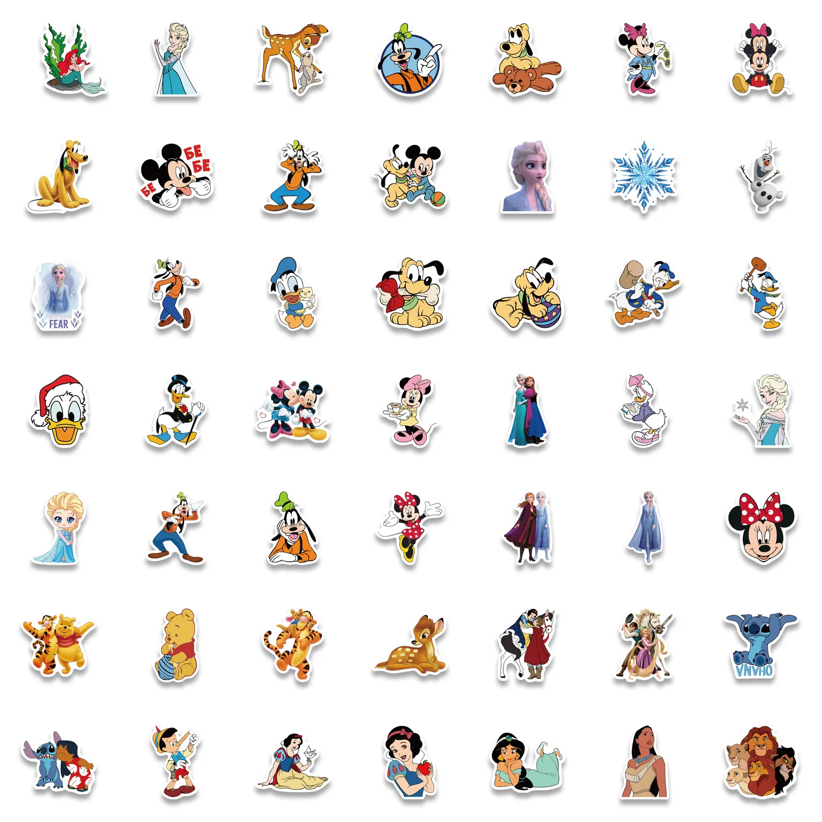 10/50/100Pcs Mix Disney Character Stickers Mickey Mouse Winnie Princess Anime Stickers Suitcase Laptop Car Graffiti Skateboard