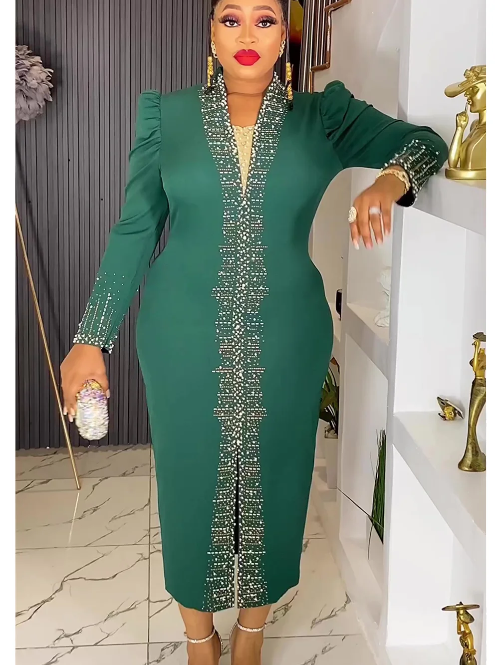 Elegant African Dresses For Women 2024 New Fashion Long Sleeve Wedding Party Long Dress Plus Size Evening Gown Ladies Clothing