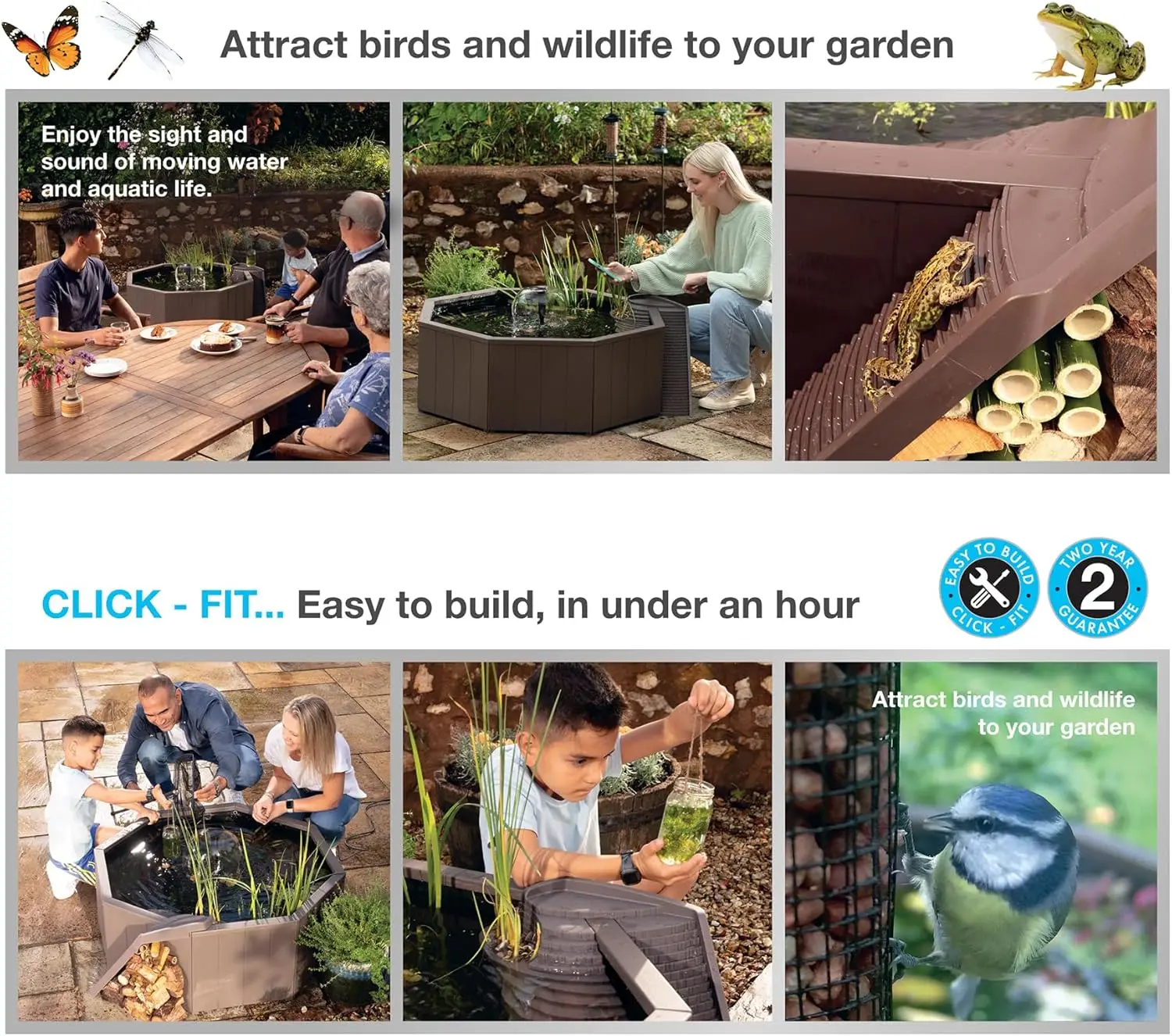 Aquagarden No Dig Nature Pool, Complete Water Feature Kit, Attract Birds And Wildlife To Your Yard, Includes Pond Structure,