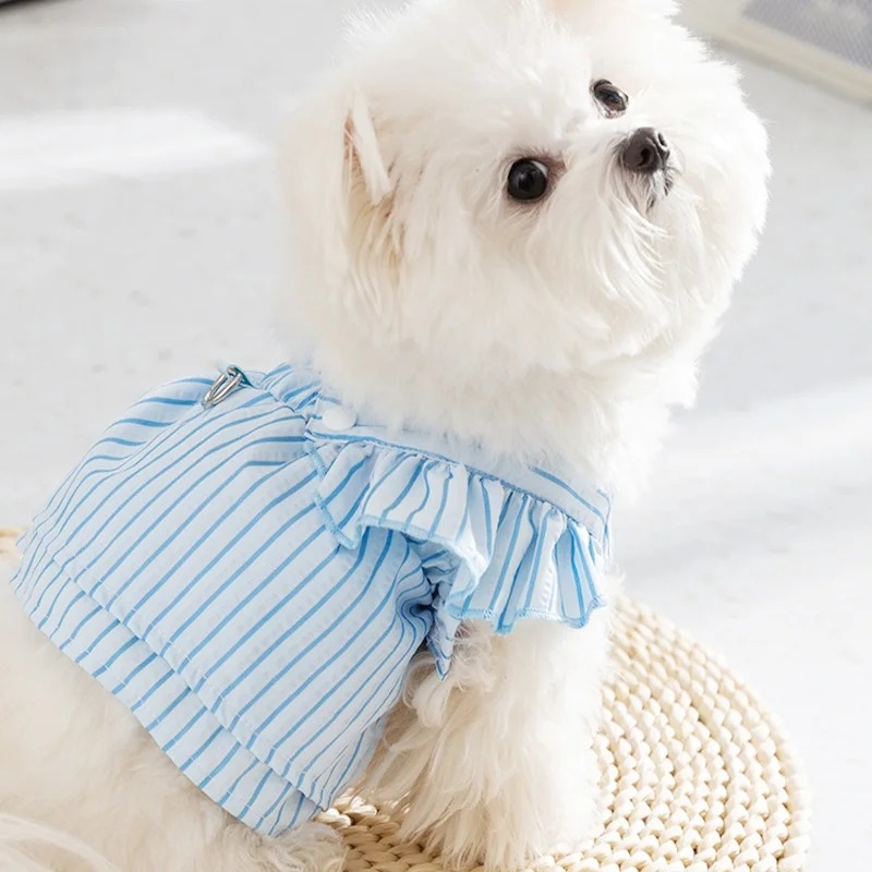 Pet Dog Princess Dress Summer Striped Dog Skirt Cute Soft Puppy Chest Strap Fashion Cat Dress Chihuahua Dog Clothes Pet Supplies