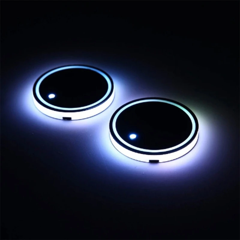 Colorful Universal LED Car Cup Holder RGB Light Mat Pad Drink Interior Decoration Accessories