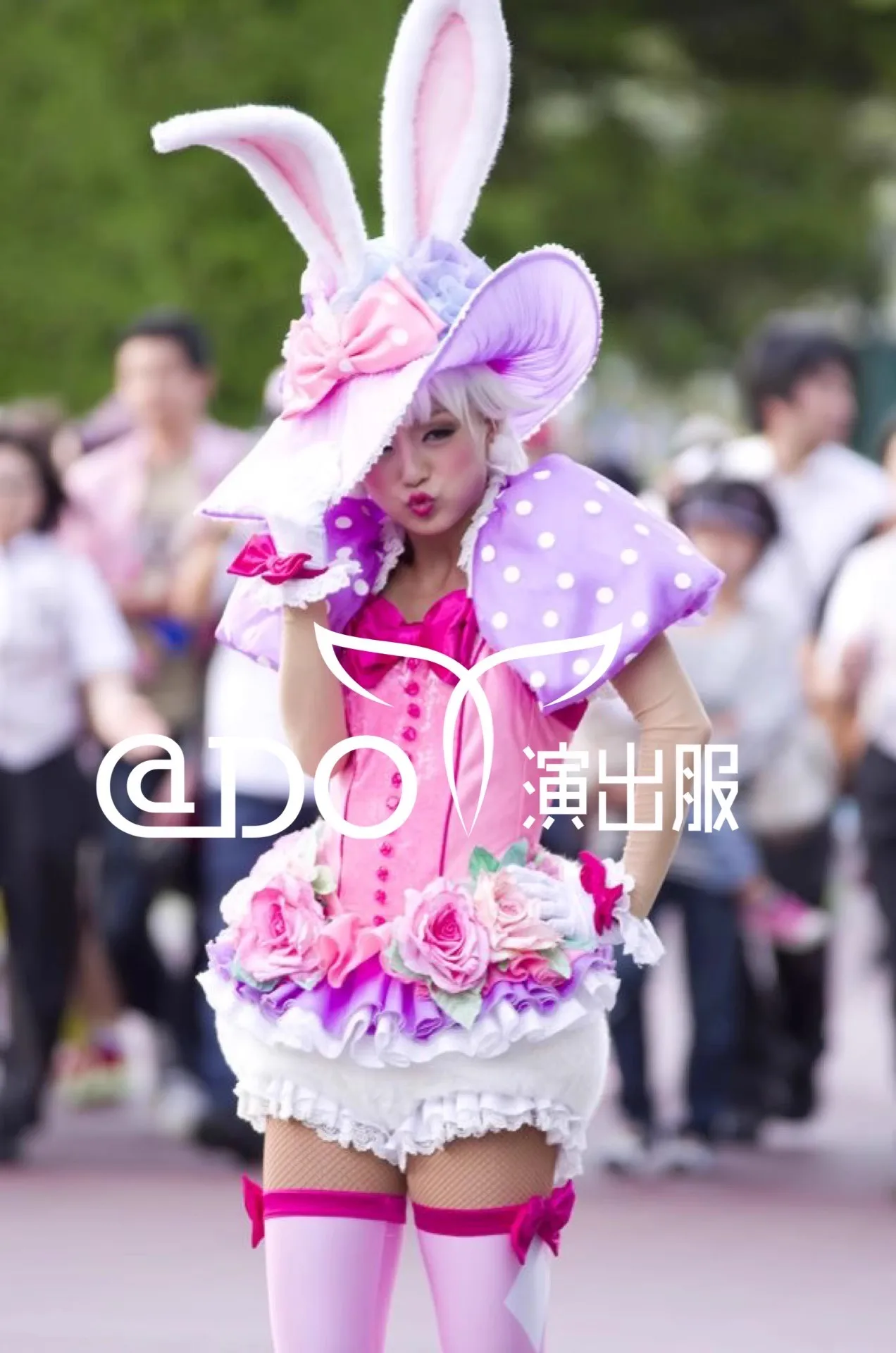 Amusement Park Float Parade Cute Cartoon Hat+Flower Dot Bow Outfits Set+Gloves Singer Stage Prom Party Rave Performance Costume