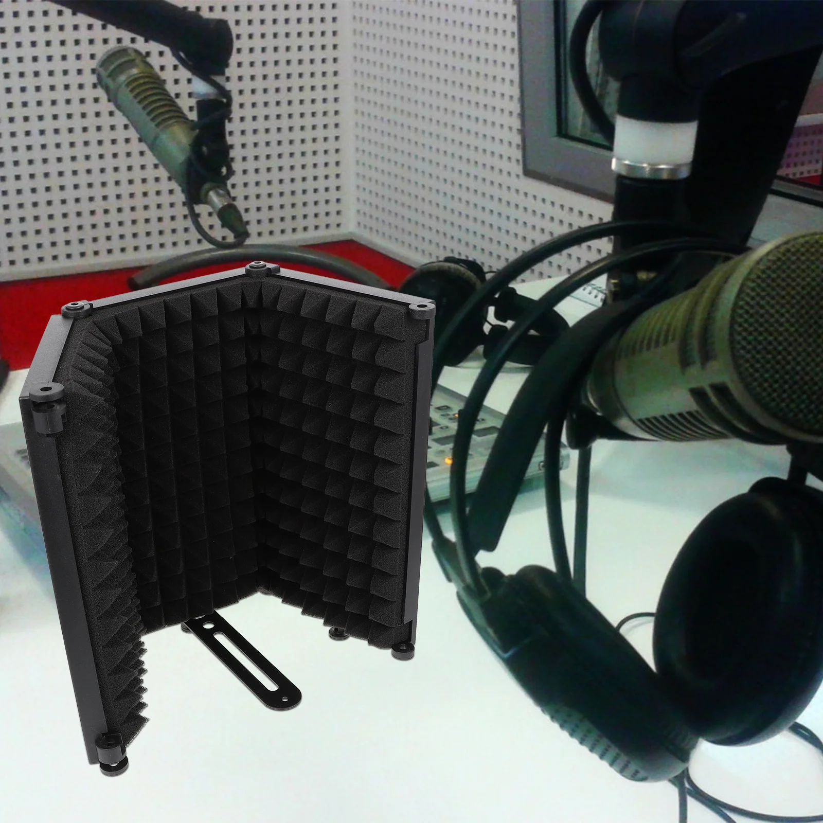 1Pcs Foldable Microphone Isolation Shield Black Noise Reduction Windproof Screen for Studio Recording Computer Karaoke