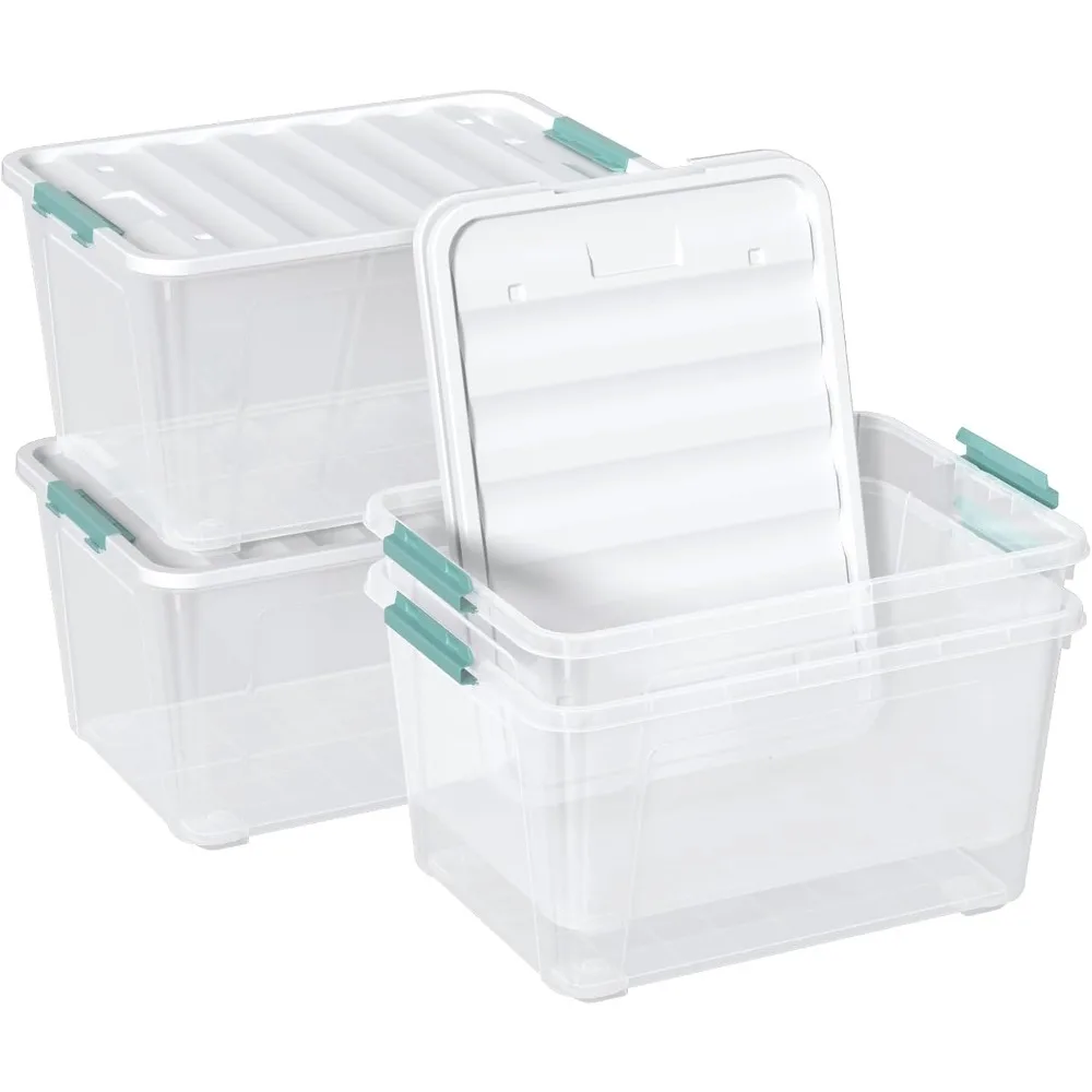 

85 Quart Plastic Storage Bins with Wheels, 4 Pack Large Clear Latch Storage Box