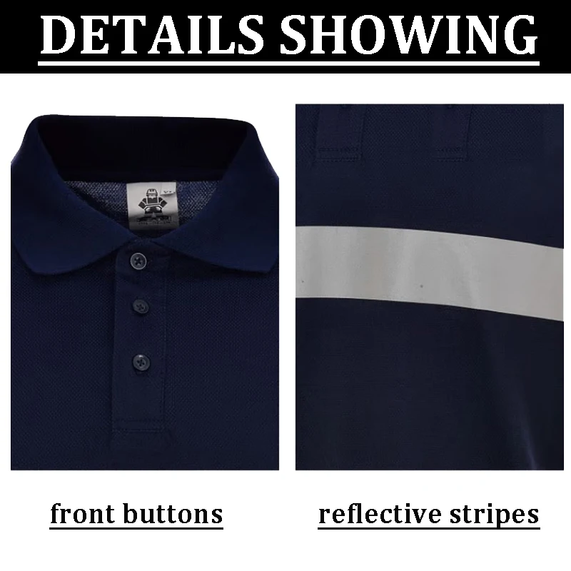 Logo Custom Navy Blue Safety Reflective Polo Shirt Buttons Front Breathable Summer Work Shirt Quick Dry T Shirt