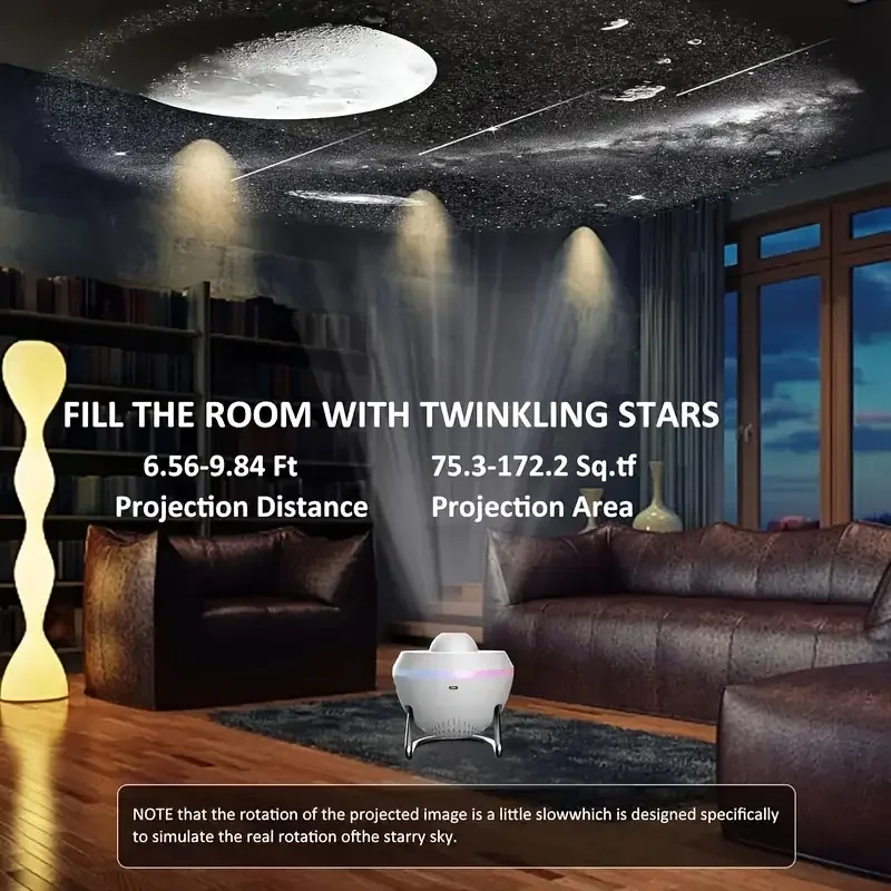 โคมไฟโปรเจคเตอร์กาแล็กซี่เมทีออร์ 360 °   เครื่องฉายดาวแบบหมุน 4K HD สำหรับเด็กและผู้ใหญ่ ตกแต่งห้อง