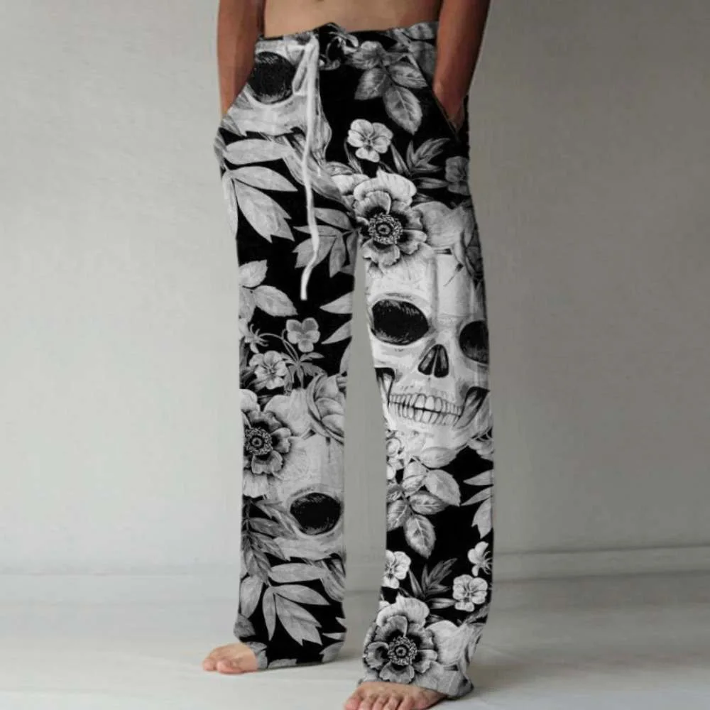 

Amazon AliExpress WISH cross-border European and American 3D printed skull men's casual straight leg pants men's loose wide leg