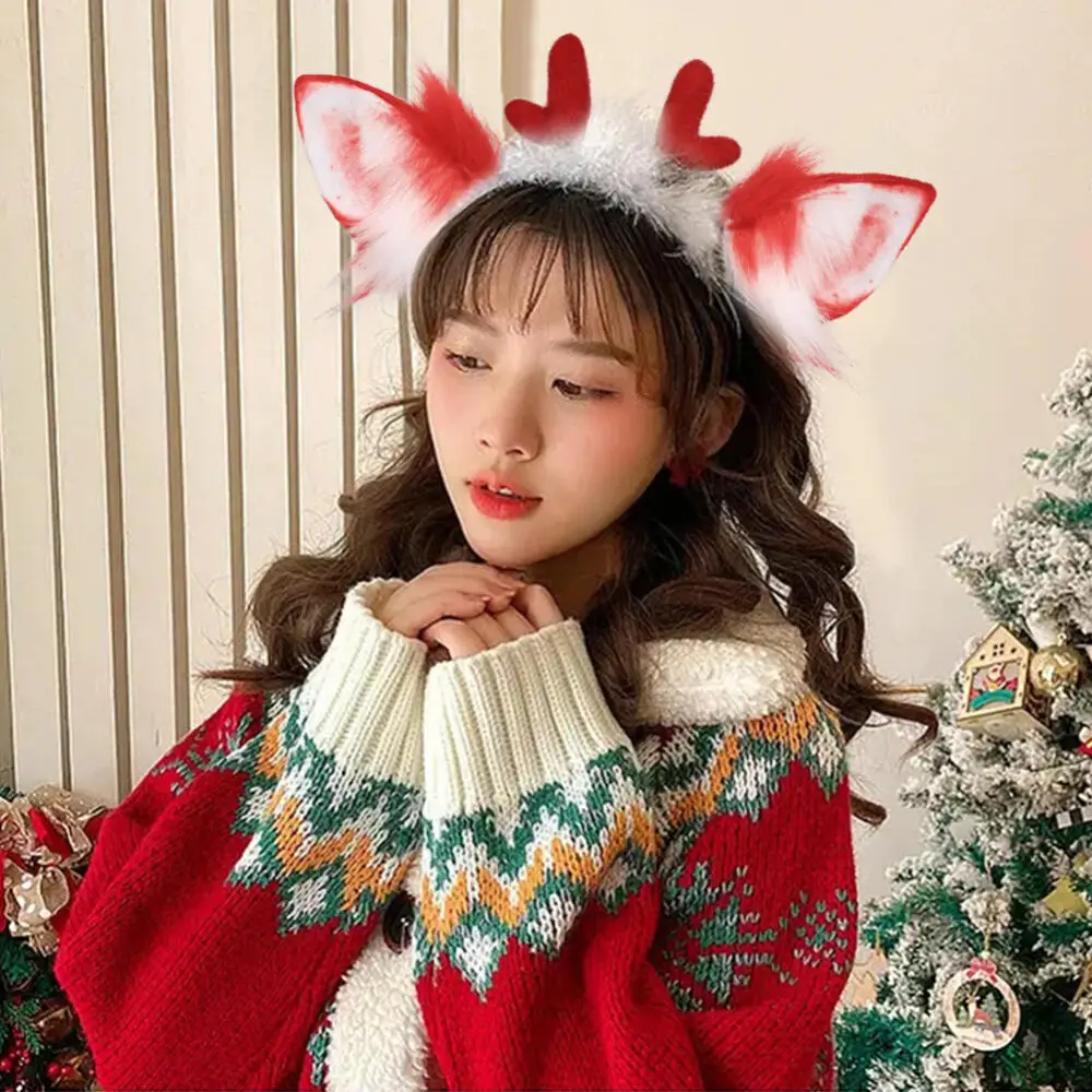 Christmas Cos Props Elk Hair Hoop Cute Plush Deer Ear Headpiece Manga Exhibition Accessories Simulated Antlers Hair Accessories