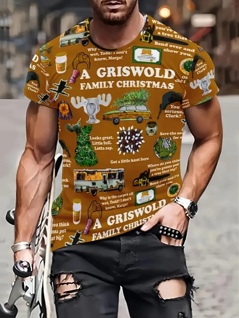 3D Print Christmas Santa Claus Pattern T-shirt For Men Casual Street Style Round Neck Short Sleeve Tee Shirt Clothes Xmas Tshirt