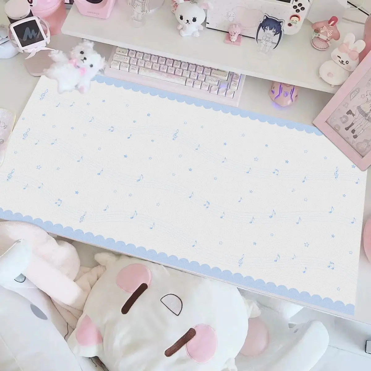 Blue Lace Musical Note Y2K PU Leather Desk Mat Protector Office Mouse Pad Waterproof Non-Slip Carpet Mat Laptop Desk Blotter Pad
