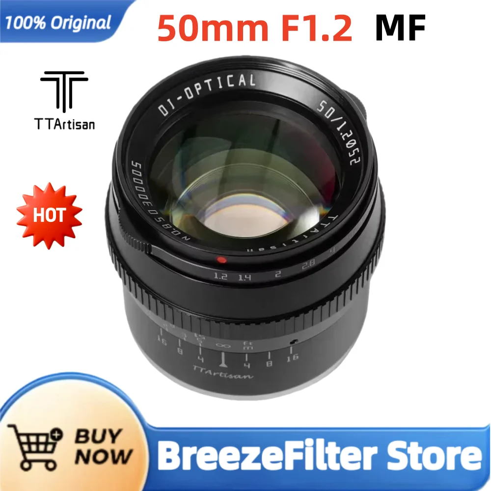 TTArtisan 50mm F1.2 APS-C lente de enfoque Manual para Sony E FUJIfilm X Canon M Nikon Z Panasonic Olympus M43 montaje gran apertura