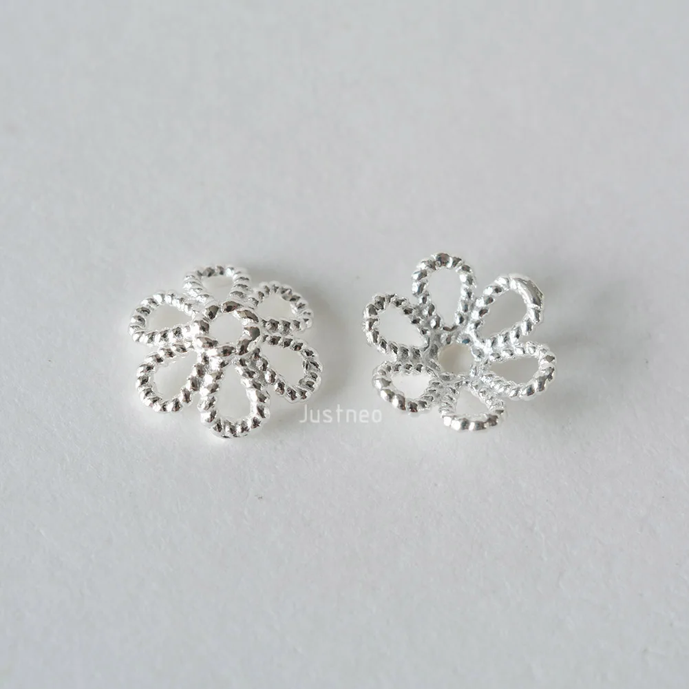 Solid 925 Sterling Silver Bead Caps Twisted Plum Flower Spacer Beads Findings for Jewelry