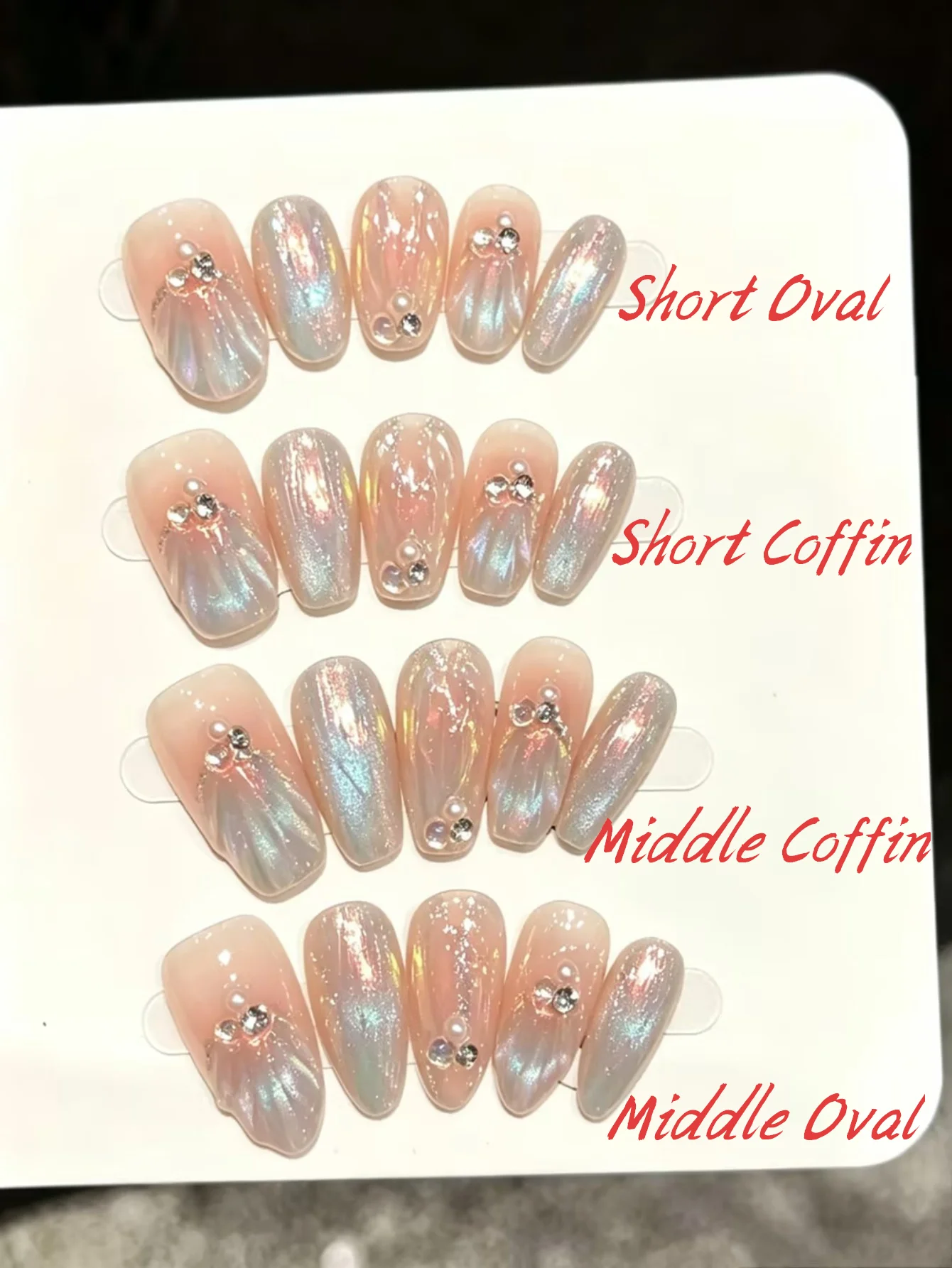

10PCS Oval/Coffin Press On Nail,Light Pink Sparkling Fishtail Diamond-encrusted, Suitable For Parties And Daily Wear.