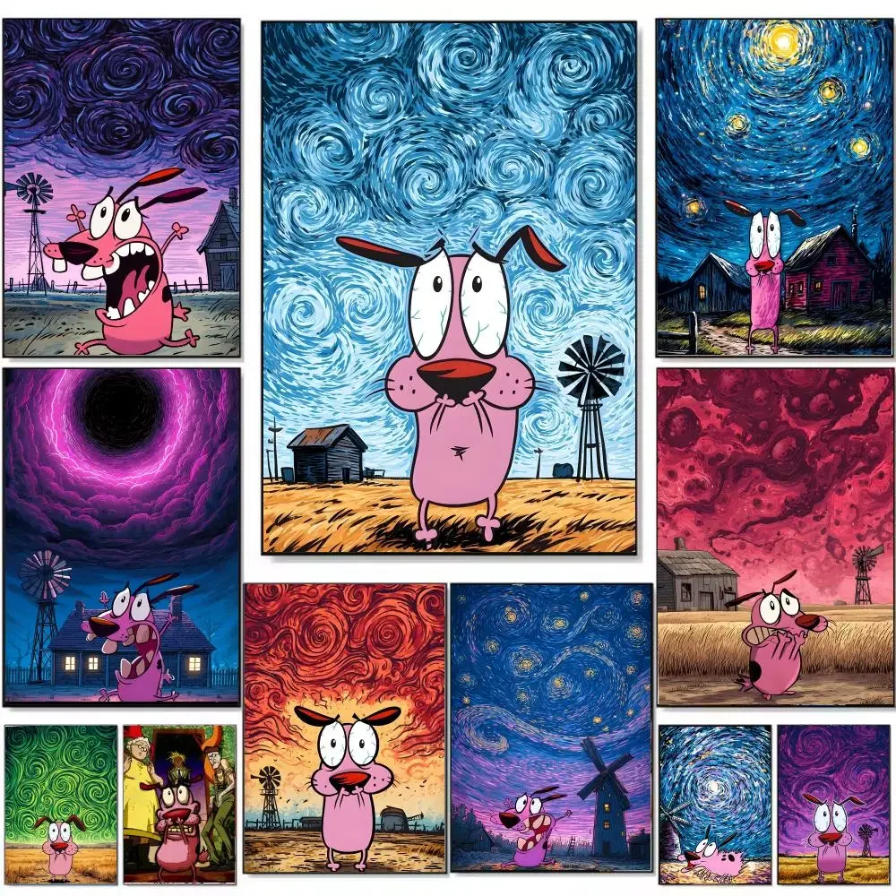 Affiche murale de dessin animé C-Courage.t-the.C-Cowardly.Dog, impression artistique adaptée au salon, chambre à coucher, bar, salon, décoration de la maison, cadeau tendance
