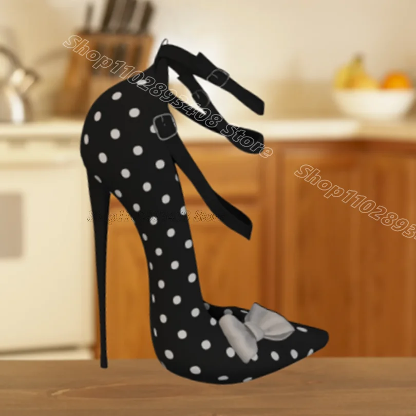 Pink Polka Dot Bowknot Pumps Round Toe Stiletto British Style Women Casual Dress Elegant Spring Sexy Pumps Zapatos Para Mujere