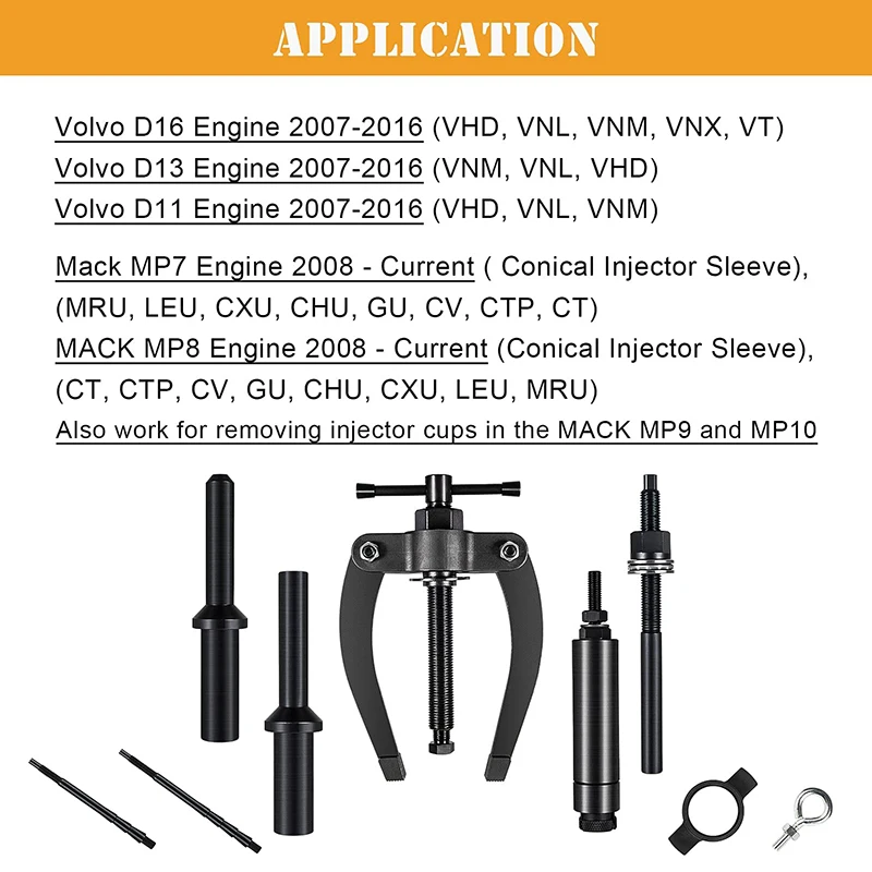 88800387 Injector Sleeve Remover and Installer Tool for Volvo FM 12 Truck and Mack Truck MP7, MP8 Engines