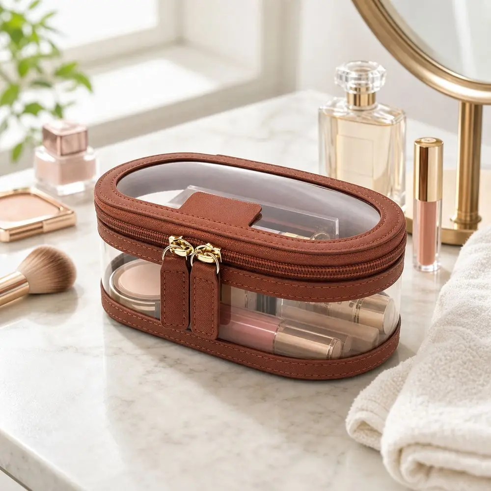 Toiletry Storage Case Transparent Cosmetic Bag Double Zipper Clear Window Cosmetic Organizer Portable Beauty Tools