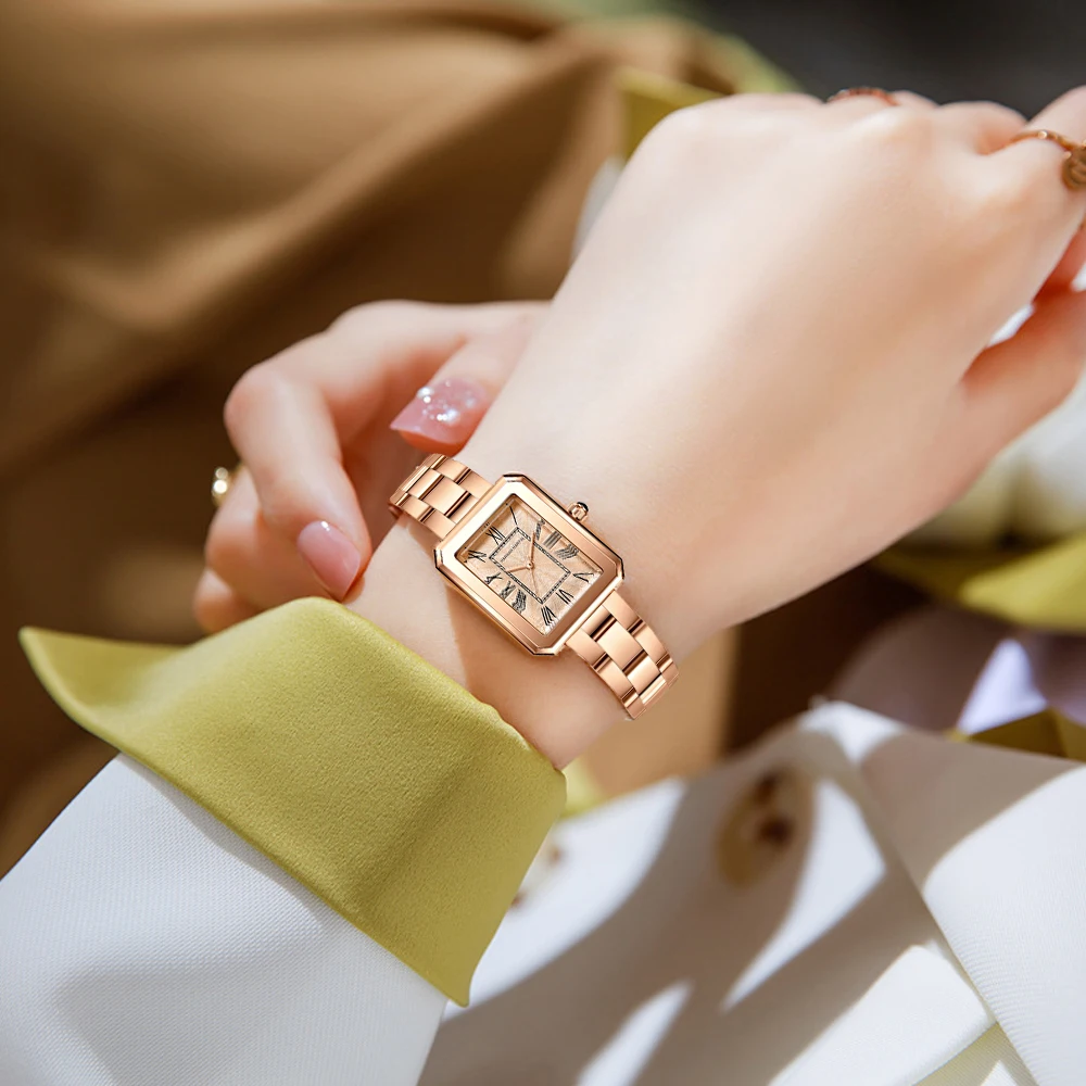 1 قطعة ساعة نسائية موضة ساحة الرومانية الهاتفي الفولاذ المقاوم للصدأ حزام ساعة اليد الحركة اليابانية هانا مارتن 3Bar ساعات كوارتز reloj