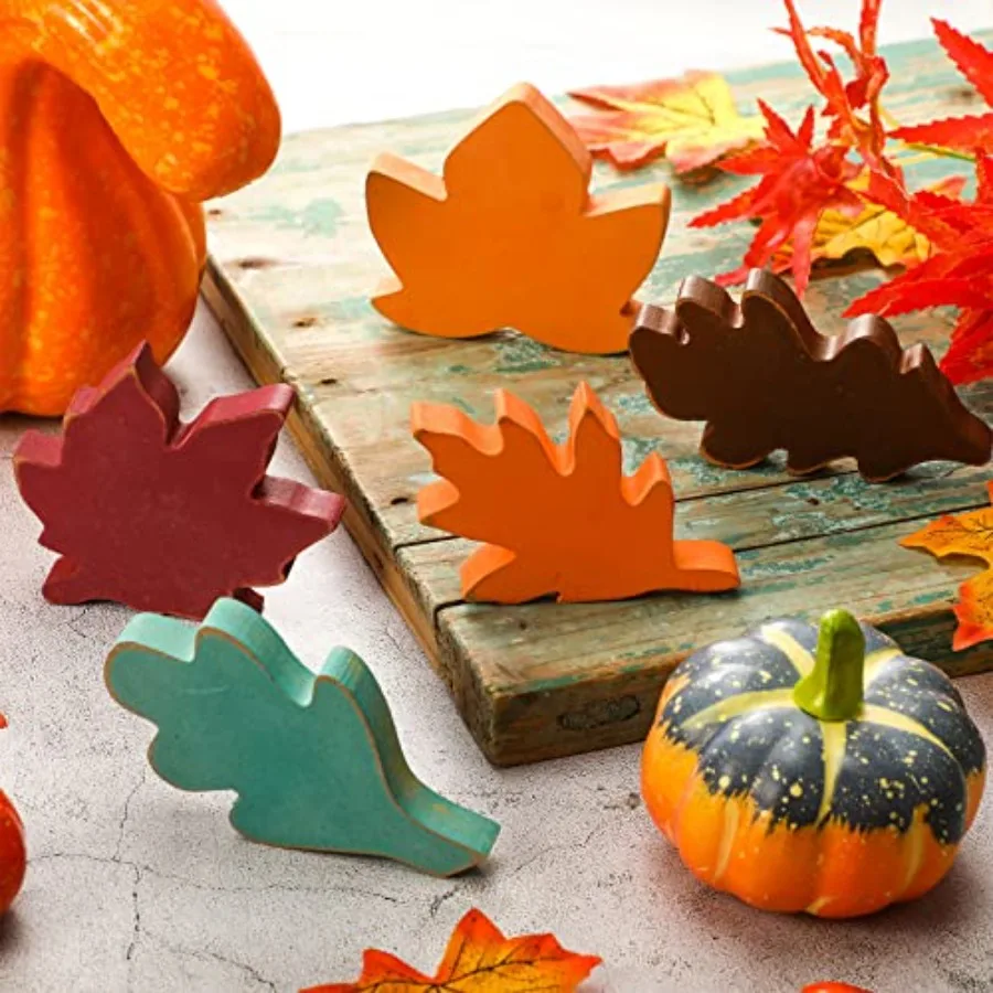 Feuilles d'automne en bois, 5 pièces, centre de Table de ferme, décor de feuilles de Thanksgiving, feuilles de récolte rustiques, feuilles d'érable d'automne Tha