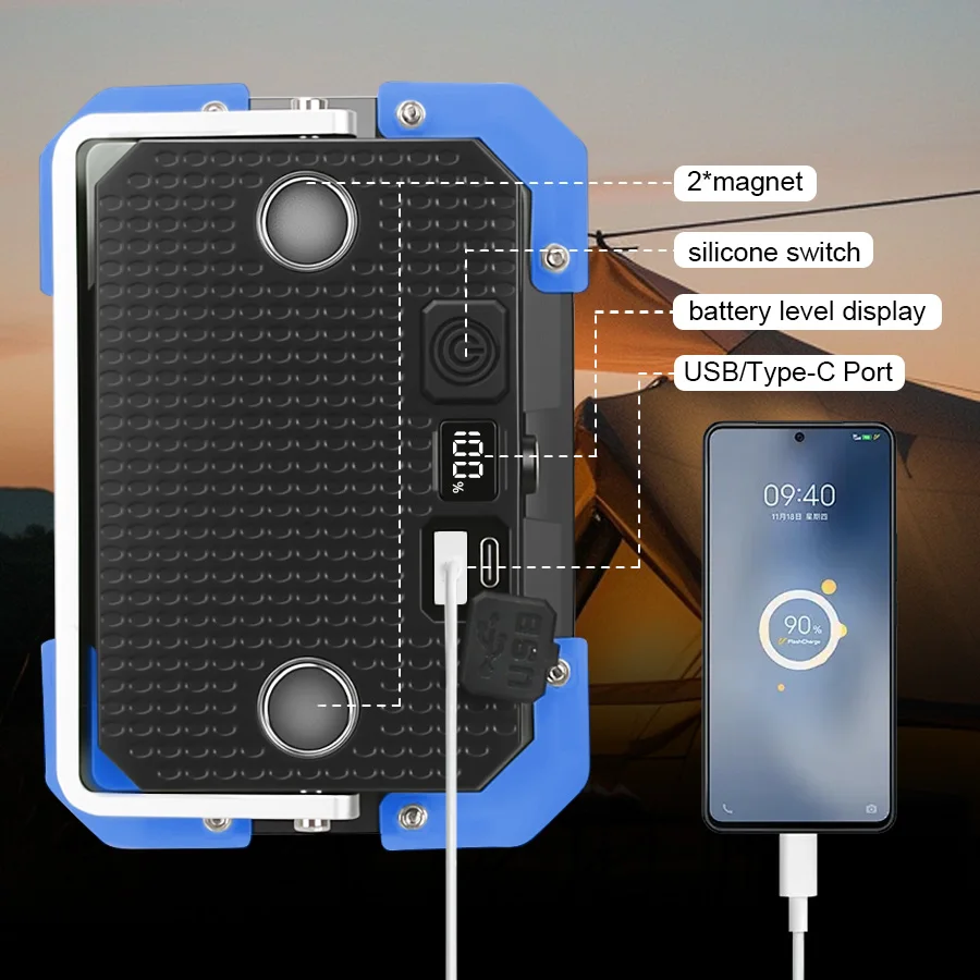 فائقة السطوع LED ضوء العمل فانوس قابل لإعادة الشحن المدمج في 3 بطاريات 18650 المحمولة المغناطيس مصباح يدوي مقاوم للماء للتخييم