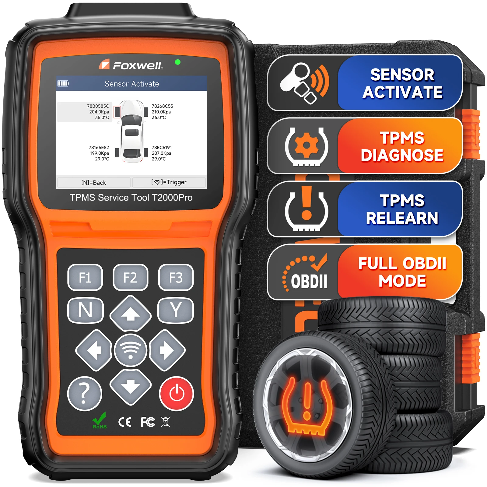 

FOXWELL T2000 Pro TPMS Programming Tool Activate/Relearn/OBD Clone T10 Sensors TPMS Scan Tool Read/Clear DTCs Read Sensor Data