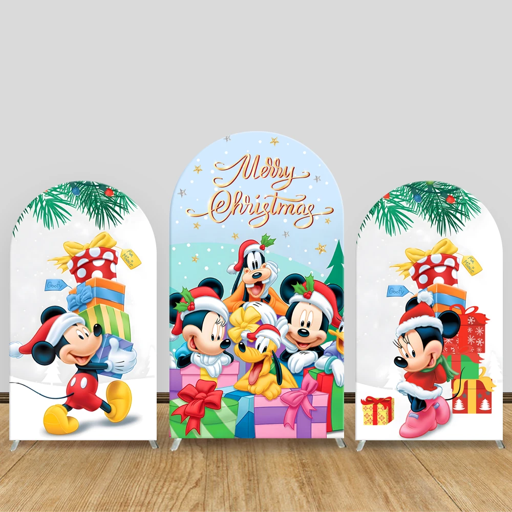 

Merry Christmas Mickey Mouse Clubhouse Arch Backdrop Cover Disney Theme Kids Birthday Party Decorations Photography Background