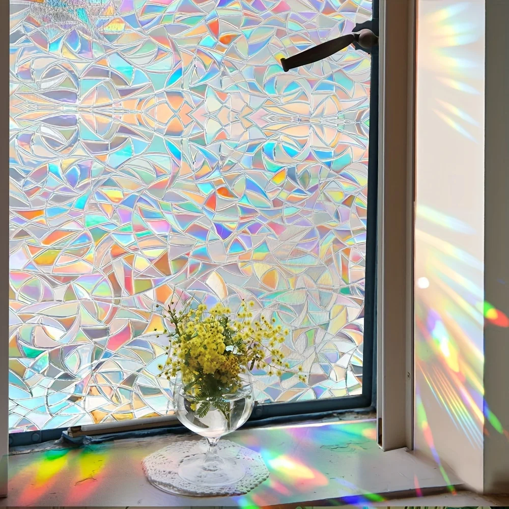 Rainbow Prism Crescent Moon Static Cling Window Film No Glue Removable Privacy for Home Office Bathroom Glass