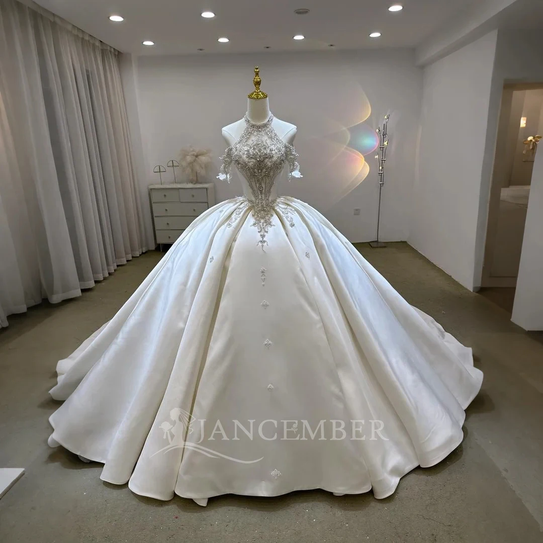 

Изысканное свадебное платье с вырезом халтер на заказ, элегантное женское платье для невесты с короткими рукавами, кружевное свадебное платье (Vestidos De Novia, suknia ślubna)