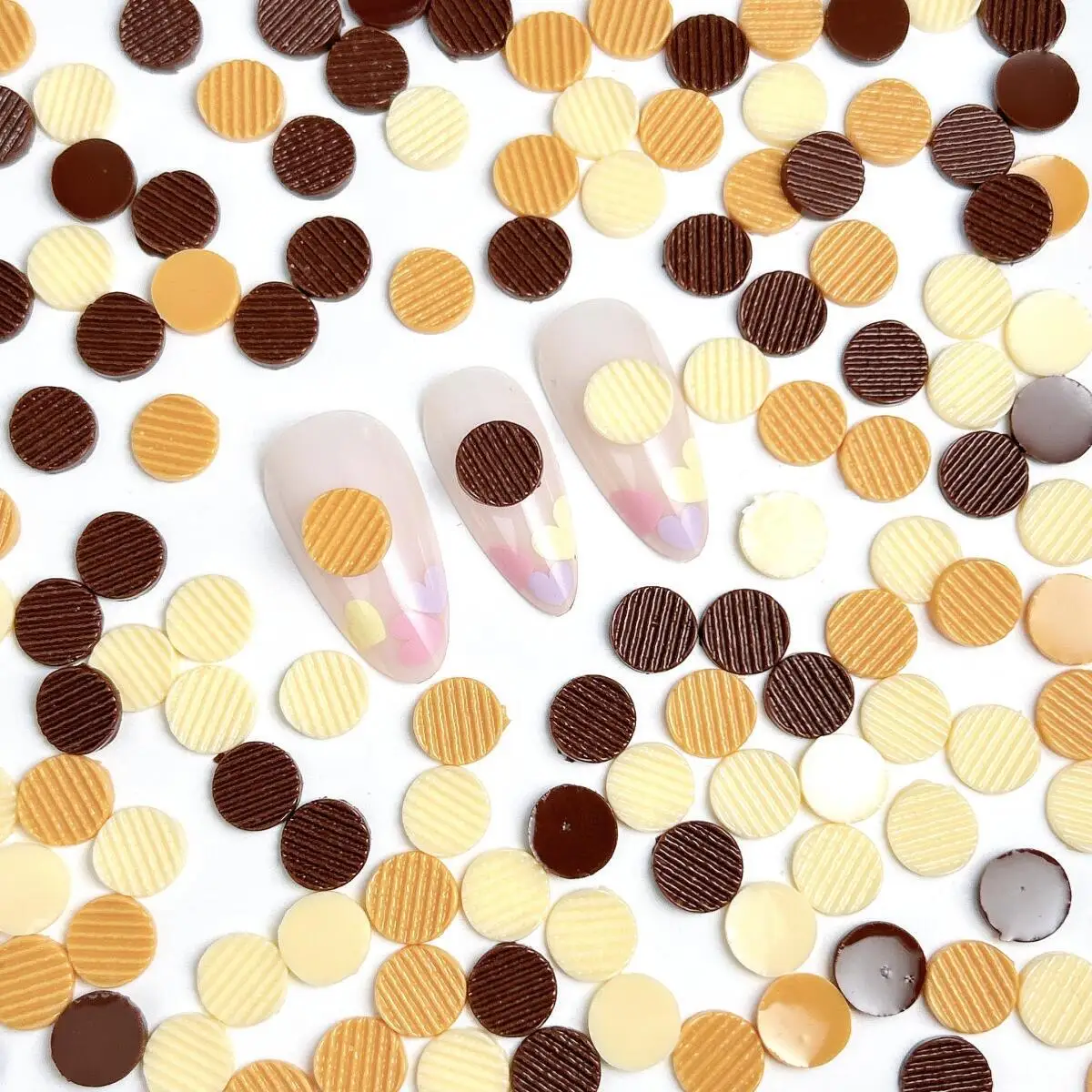 

Mini Adorable Round Biscuit Nail Charms Luminous Creative Simulated Cookies Resin Nail Art Decorations for DIY Nails Accessories