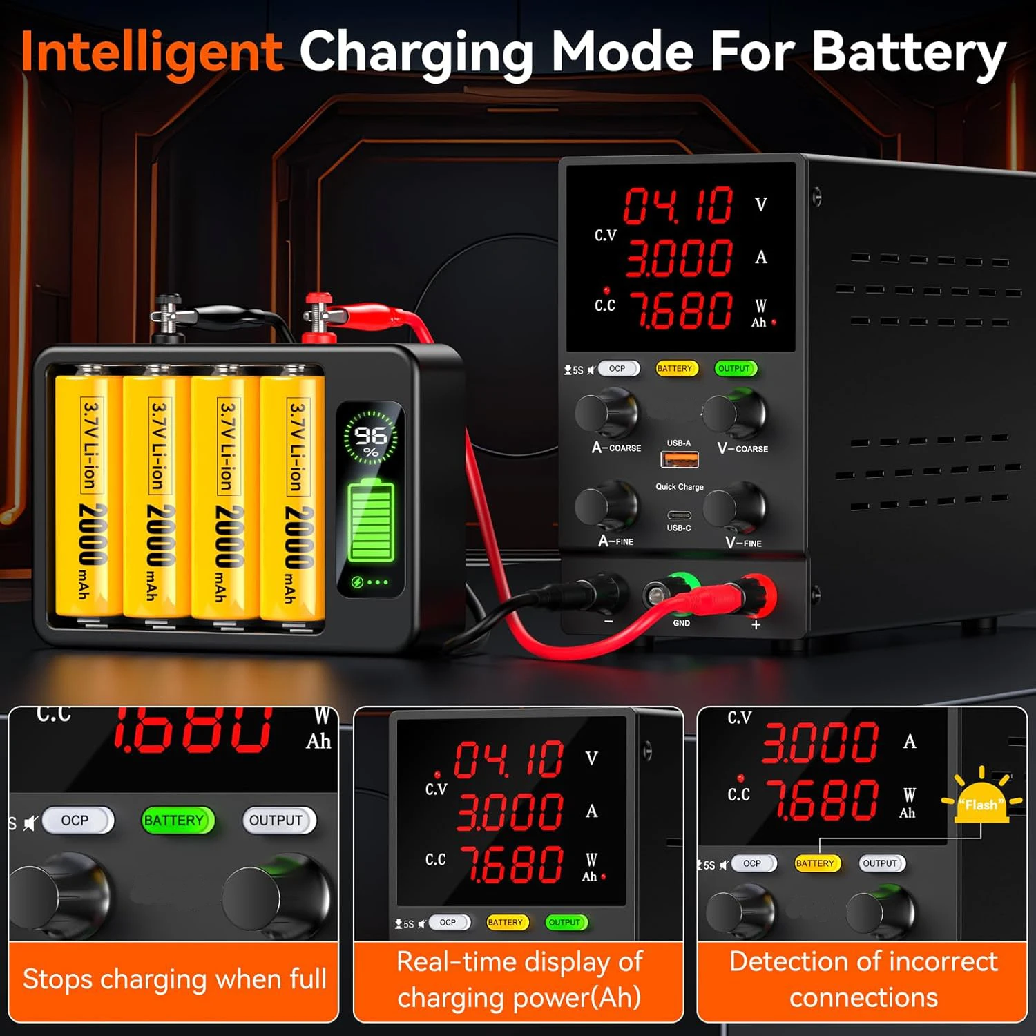 Imagem -02 - Fonte de Alimentação de Bancada dc Variável com Modo de Carregamento Inteligente Comutação Ajustável Regulado Porta Usb 30v 10a 18w