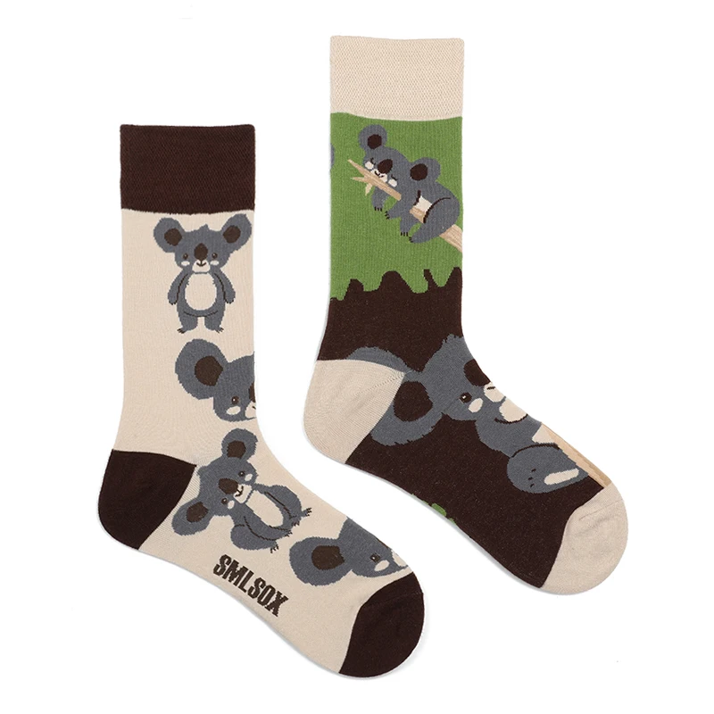 A pair of cute koala pattern socks, asymmetrical AB style socks for men and women, suitable for everyone