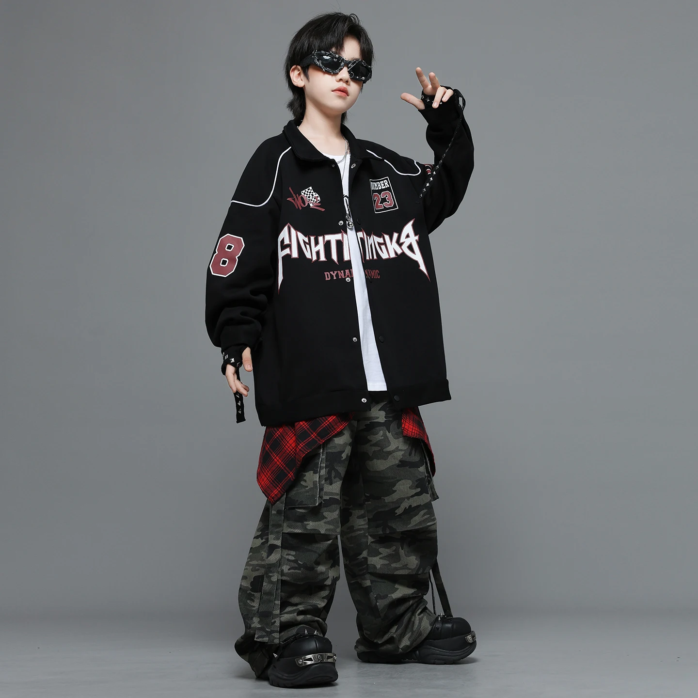 Hip hop meninos graffiti camisa camo calças de carga calções de dança de rua meninas k-pop streetwear crianças jazz conjunto crianças traje