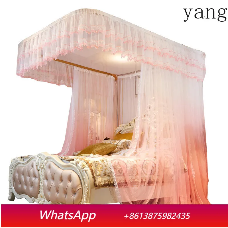 

YJQ court gradual change mosquito net lace floor yarn guide rail double pulley mosquito net bedroom household