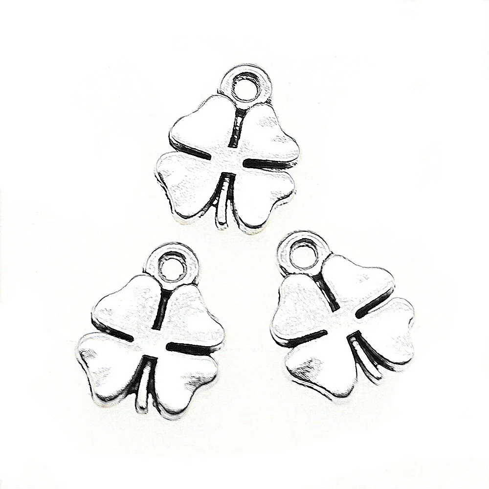 20pcs/lot 12x9mm Clover Charms For Jewelry Making Antique Silver Color 0.47x0.35inch