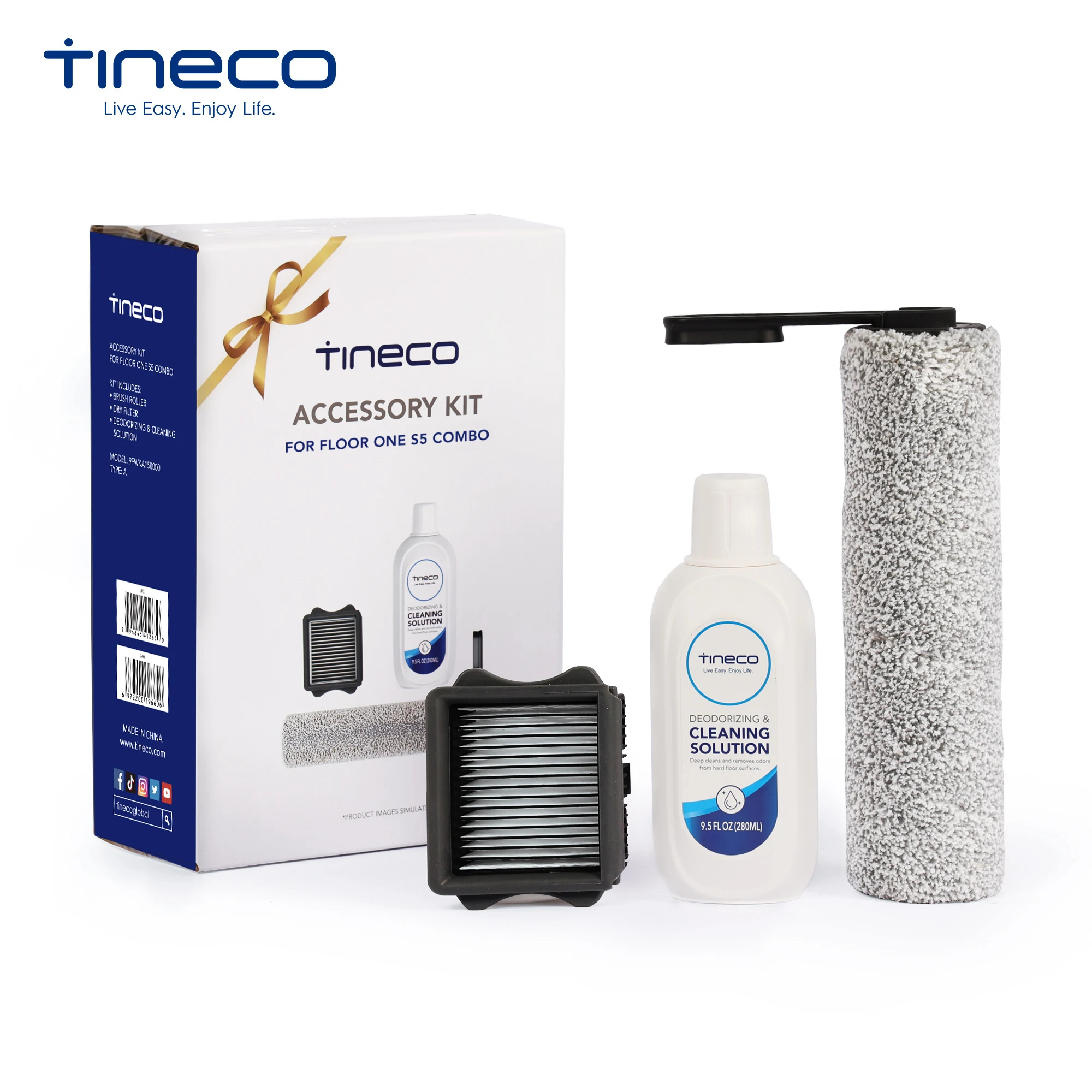 Tineco Floor One S5 Combo Cordless Wet Dry Vacuum Cleaner Accessory Kit 1* Brush Roller+1* HEPA Filter+1*280ml Cleaning Solution