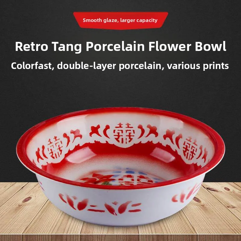 

Vintage Thiened Enamel Basin Food ade Traditional Face Waing Basin Retro Bridal Gift Wa Happy Words Classic Red Flowe...