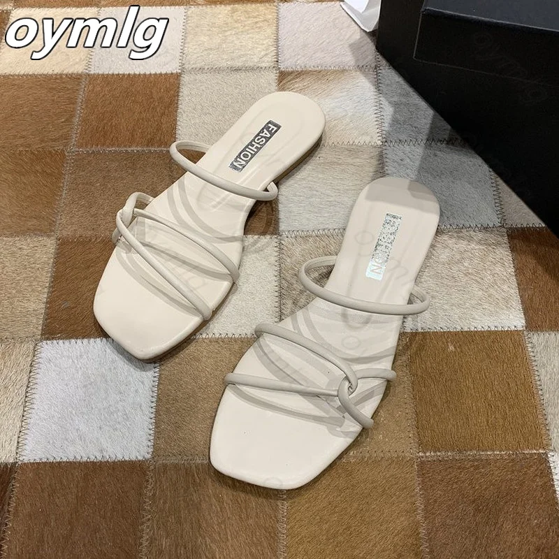 2021 Slippers women summer  Korean version new square-toe flat-heel candy color fashion outer wear sandals slippers