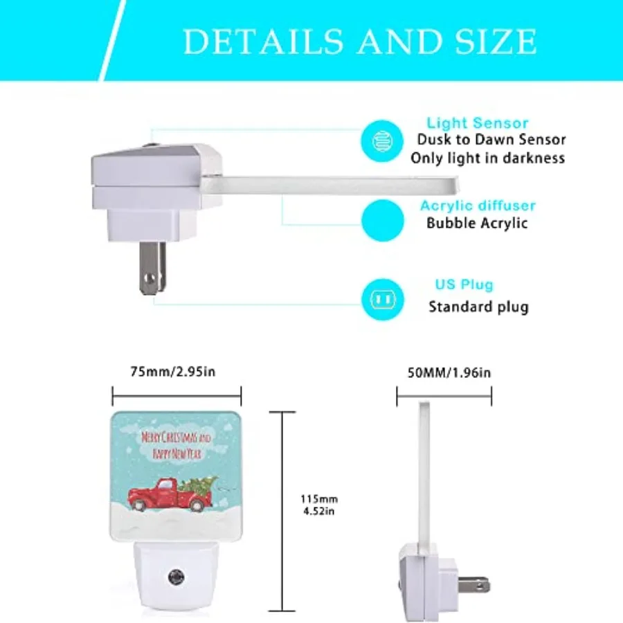 Night Light, Retro Pickup and Christmas Tree Night Lights Plug into Wall with Dusk to Dawn Light Sensors 0.5W Dim Lamp for Bedr