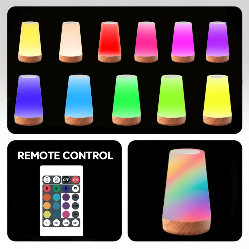 Luz LED nocturna que cambia de 13 colores, lámpara de noche RGB recargable por USB táctil con Control remoto, lámpara regulable, lámpara de mesita de noche portátil