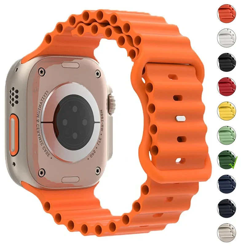 Apple Watch Ultra 1 2 バンド 49mm オーシャンベルト スポーツシリコンブレスレット correa iWatch シリーズ 9 8 7 6 SE 42mm 44mm 45mm用ストラップ