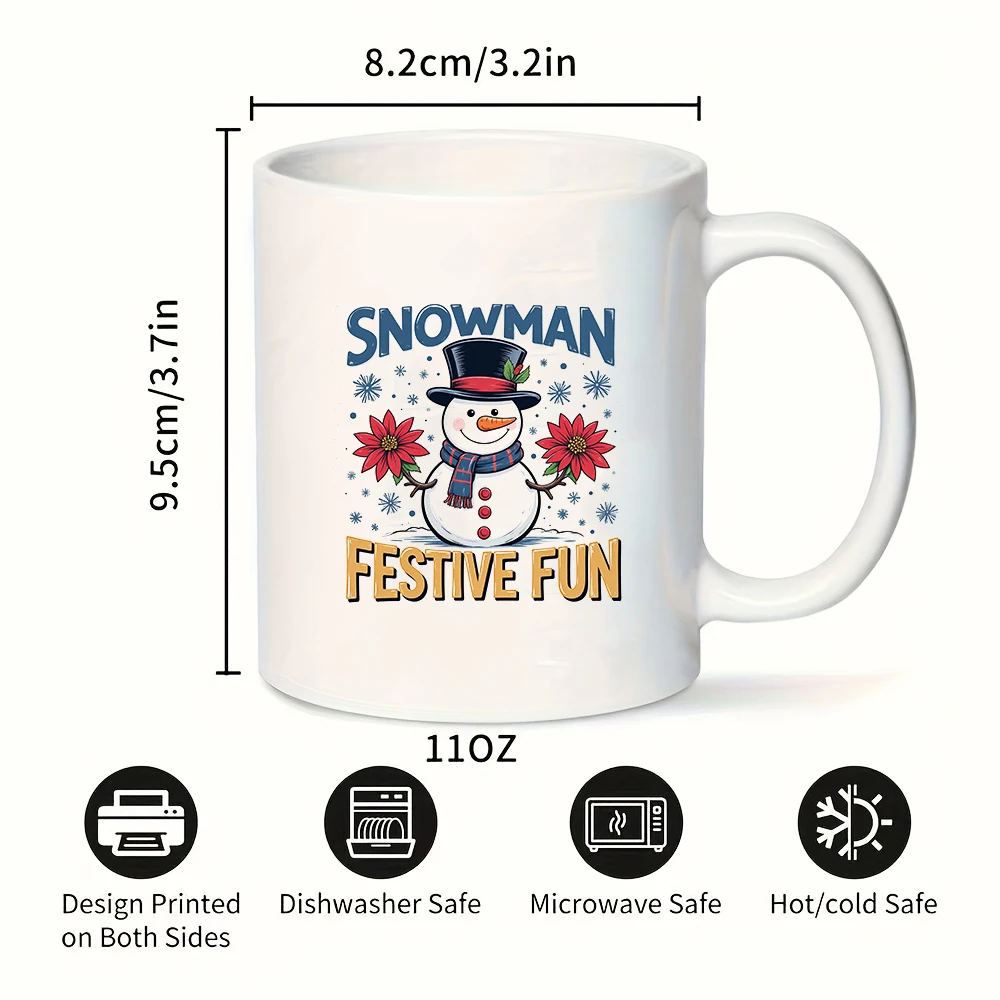 11オンスの漫画風雪だるまマグカップ + クリスマスギフト クリスマスカップ 子供用 家族用 オフィス用 クリエイティブなコーヒーマグ