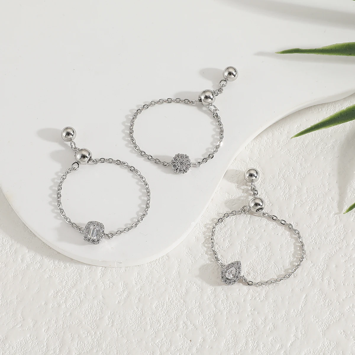 Newest Fashion Jewelry Rings Hot Selling Metal Zircon Adjustable Chain Design Women Finger Ring for Girl Lady Party Wedding Gift