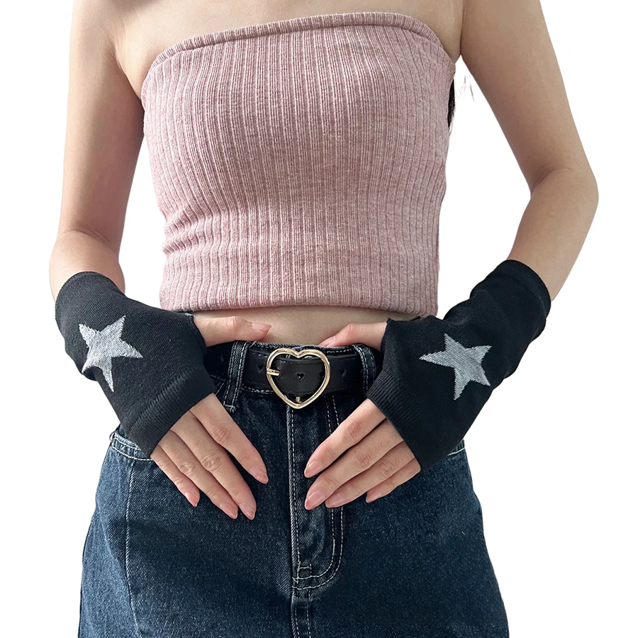 Goth Lolita Black Star Love Heart-Shaped Y2K COS Girl Punk Rock Style Elbow Mittens Hip-hop Autumn Winter Girls Arm Warmer Glove