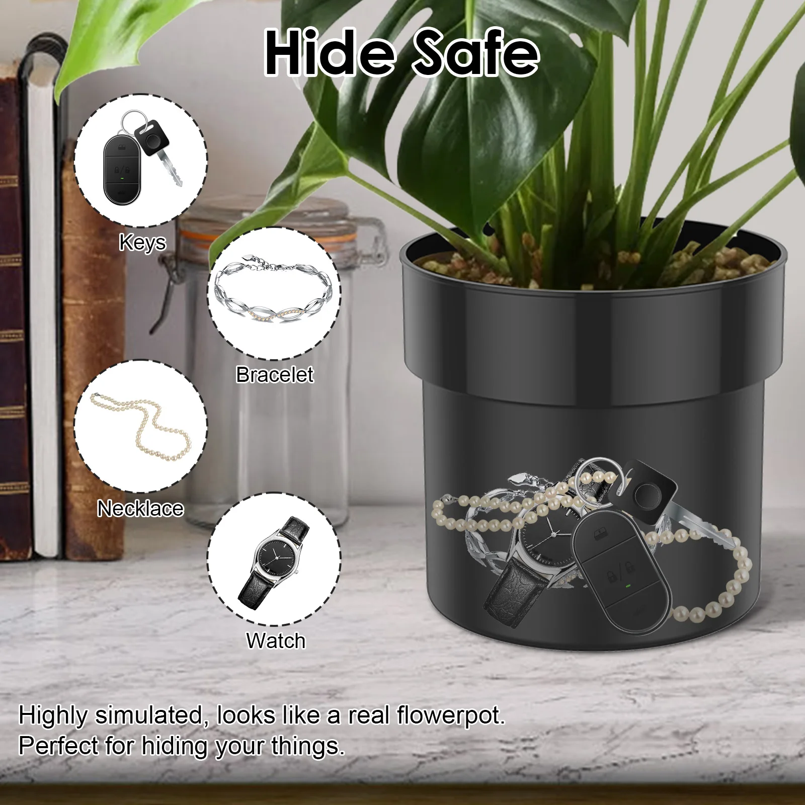 2 Layer Flower Pot Diversion Safe Metal Decor Flower Pot Secret Compartment with Money Bag and Lock Secret Hideaway Money Keys