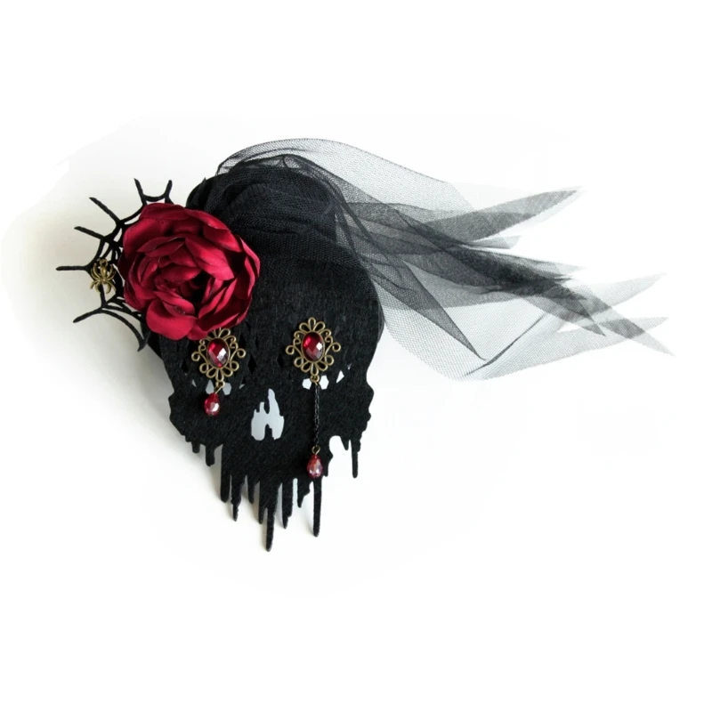 

1920s Skull&Veil Fascinator Hat Hair Clip for Girls Prom Hair Barrettes for Teenagers Adult Banquet Ponytail Hair Pin